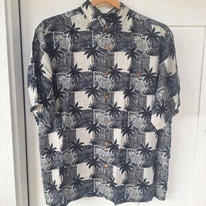 Puritan Rayon Hawaiian Black & Crème Men XL Button Down Short Sleeve Vintage
